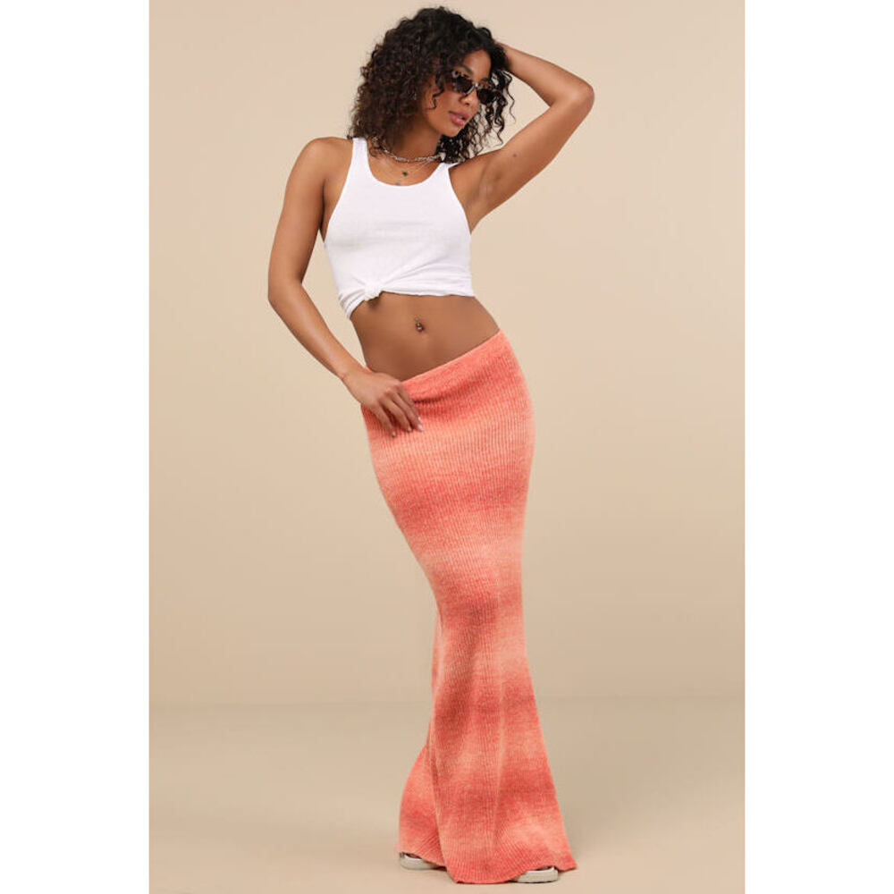 Lulus Impressively Popular Orange Ombre Knit Midi Skirt - Size S